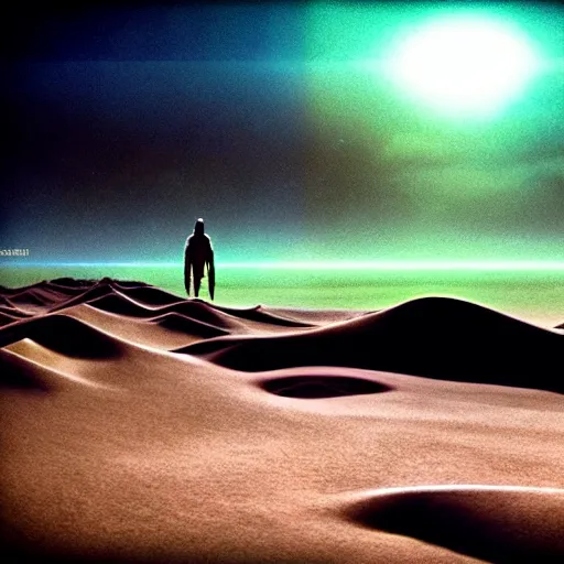 Prompt: colour aesthetic highly detailed photography scene from dune ( 2 0 2 1 ) by alejandro hodorovski and denis villeneuve and gregory crewdson style with ultra hyperrealistic very highly detailed faces. with many details by andrei tarkovsky and caravaggio in sci - fi style. volumetric natural light hyperrealism photo on fujifilm instax film