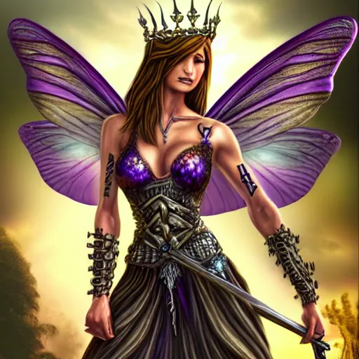 Image similar to adult fairy warrior queen, highly detailed, 4 k, hdr, illustrated by anne stokes