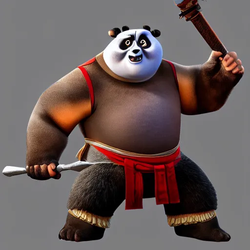 Prompt: Master Ugway from Kung Fu Panda as a barbarian fighter with an iron Thor hammer, highly detailed, 4k, concept art, CG render