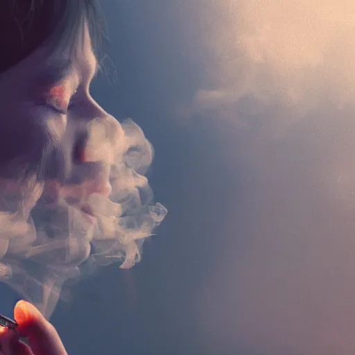 Image similar to a beautiful photo of a smoking person. smoke. impressionism. matte painting. octane render