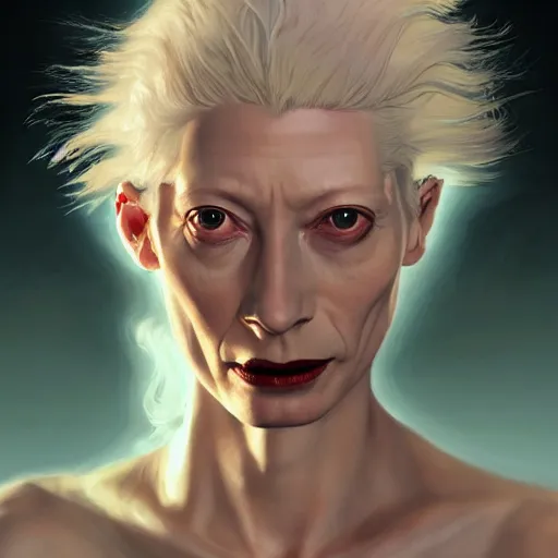 Image similar to hyperdetailed portrait of androgynous tilda swinton as desire of the endless, the sandman, made by caravaggio stanley artgerm lau wlop rossdraws artstation cgsociety concept art cgsociety octane render