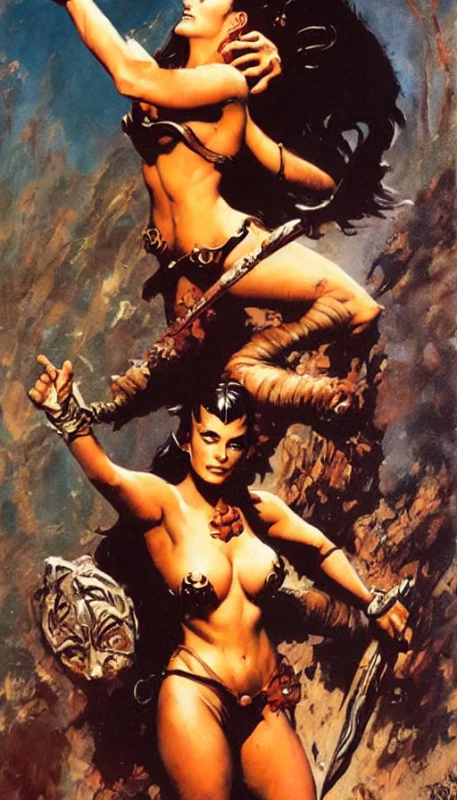 Image similar to alluring warrior princess by Frank Frazetta,oil painting