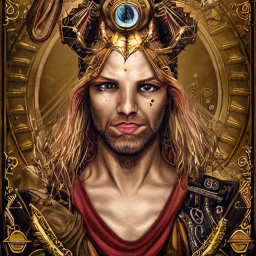 Prompt: portrait zeus, tarot cards, ornate, steampunk, ultradetailed, digital art, irina french, heraldo ortega, mandy jurgens, golden ratio, art canvas, award winning, masterpiece trending on artstation 8 k 1 5 0 mpx