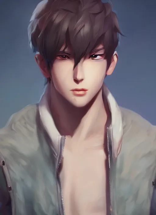 Image similar to detailed beautiful male character art of a protagonist, depth of field, on amino, by sakimichan patreon, wlop, weibo high quality art on artstation.