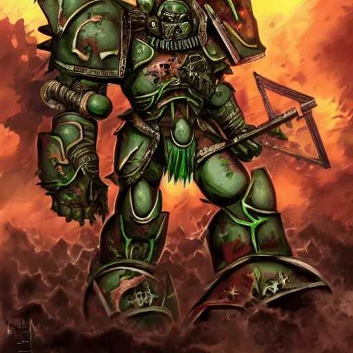 Image similar to nurgle chaos space marine, anime art style, illustration