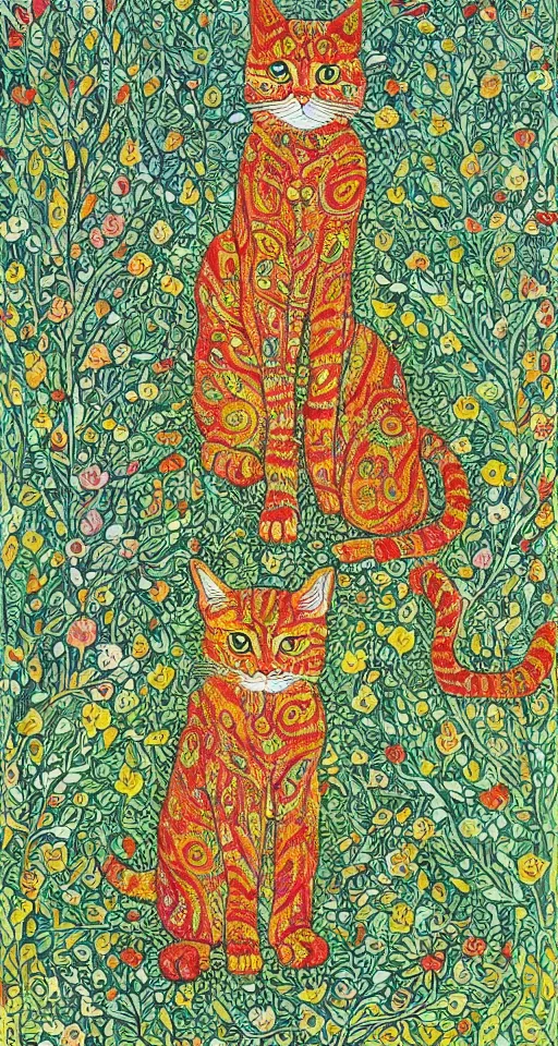 Image similar to psychedelic cat standing near trees by louis wain