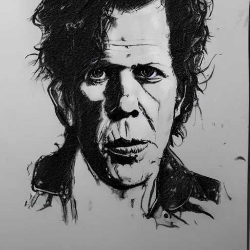 Image similar to tom waits portrait sketch on stained and moldy paper