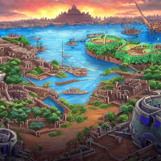 Prompt: an aztec city in a island lake, being attacked and surrounded by 15th century ships, ultra detailed, high quality, artstation award winner, digital painting, 8k, vibrant, ultra detailed water