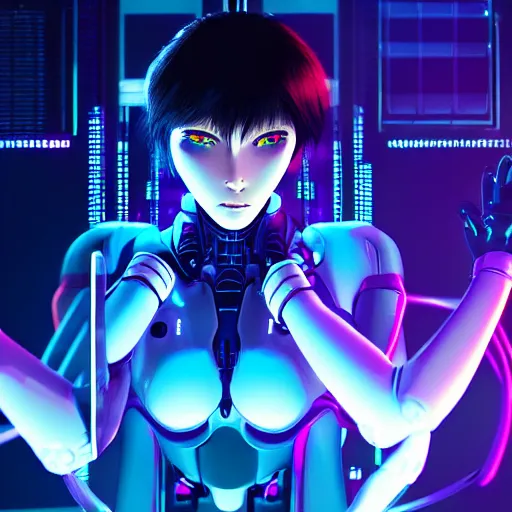 Image similar to Cybernetic Ghost in the shell in a night club, octane