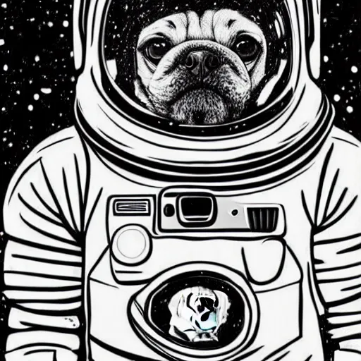 Image similar to mcbess illustration of a dog in a spacesuit In space , cinematic, hyper realistic, photo realistic, 4k, galaxies