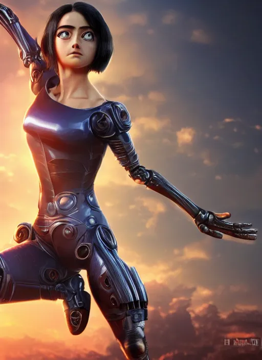 Image similar to Alita Battle Angel, digital animation, trending on artstation, full body portrait, hyper realistic render, 8k