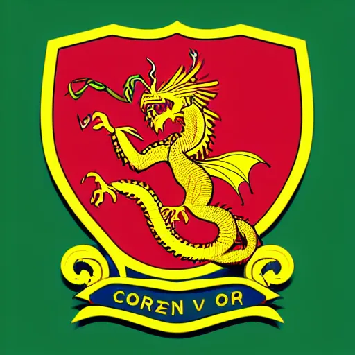 Image similar to coat of arms depicting a golden dragon with red wings on green background, art by ori toor, sticker, colorful, illustration, highly detailed, simple, smooth and clean vector curves, no jagged lines, vector art, smooth