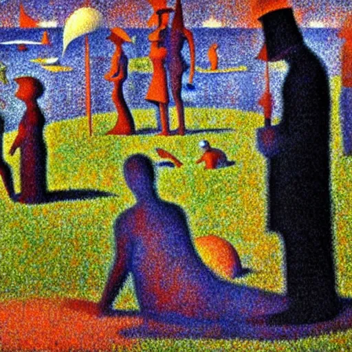 Image similar to film still of Alien painting by Georges Seurat