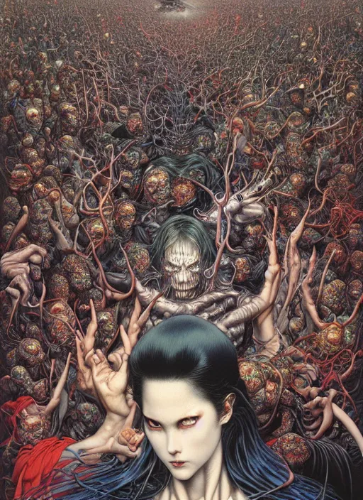 Prompt: realistic detailed image of a crowd of hundreds of thousand people by Ayami Kojima, Amano, Karol Bak, Greg Hildebrandt, and Mark Brooks, Neo-Gothic, gothic, rich deep colors. Beksinski painting. art by Takato Yamamoto. masterpiece