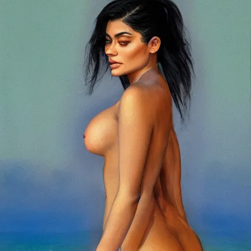 Image similar to a photo of kylie jenner fit body by anders zorn, tan skin highly detailed full body