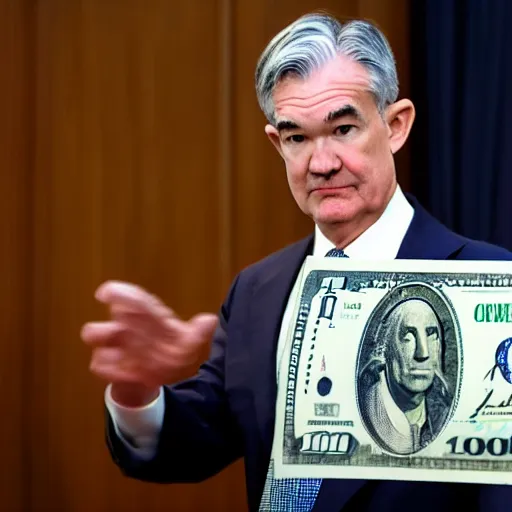 Image similar to Jerome Powell on a hundred dollar bill