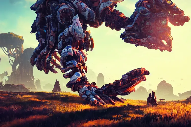 Image similar to shell - walker machine mecanical creature robot of horizon forbidden west horizon zero dawn bioluminiscence global illumination ray tracing hdr fanart arstation by ian pesty and alena aenami artworks in 4 k