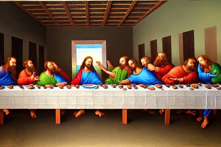 Image similar to the last supper painting but there's nobody there