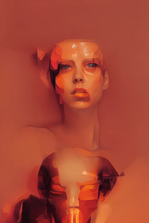 Image similar to 3 d, sci - fi, morning, sleepy fashion model face, sun, cinematic, lightning clouds, vogue cover style, stanley kubrick, light red and deep orange mood, realistic painting, intricate oil painting, high detail, figurative art, multiple exposure, poster art, 3 d, by tooth wu and wlop and beeple and greg rutkowski