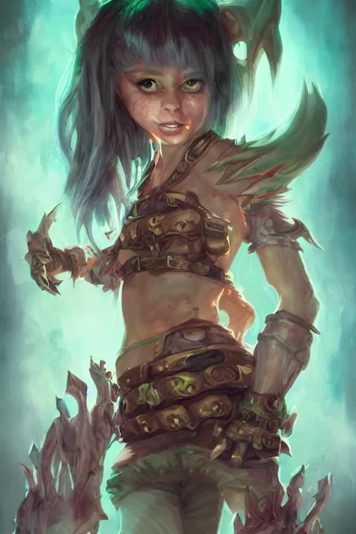 Image similar to a portrait of a cute psychotic fantasy goblin girl by Ross Tran and jeff easley