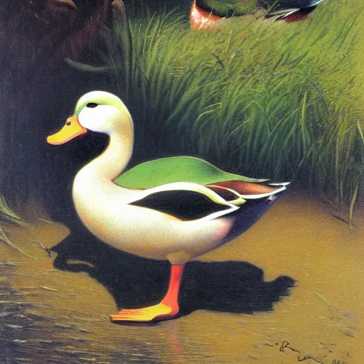 Image similar to a duck on the prowl oil painting ralph brownell mcgrew