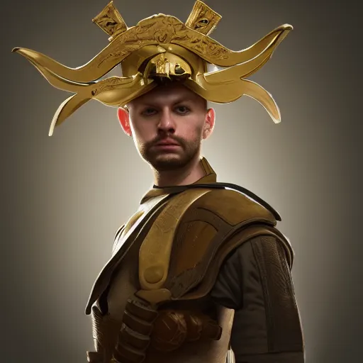 Image similar to portrait of a soldier, renaissance style, star wars character, volumetric lights, symmetry, headpiece, trending on artstation, sharp focus, leica, studio photo, intricate details, highly detailed