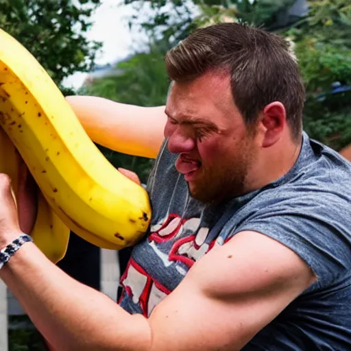 Image similar to someone attacking someone with a giant banana