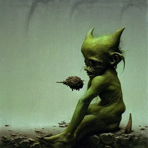 Image similar to A cute goblin girl by Beksinski