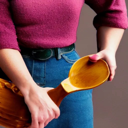 Prompt: reese witherspoon, holding a spoon, photography, smiling, portrait, soft focus