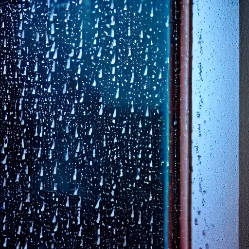 Image similar to photo of dark blue rainy bedroom window at night