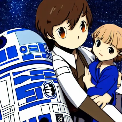 Prompt: anime star wars luke and laya and R2D2