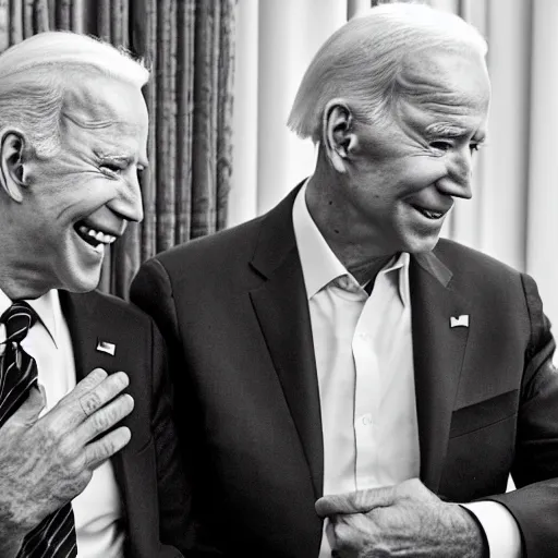 Image similar to A portrait photo of joe biden teams up with a teenage joe biden, perfect faces, 50 mm, award winning photography