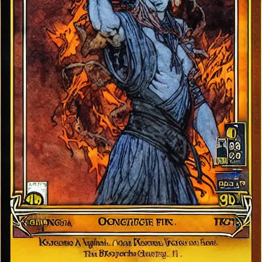 Image similar to magic the gathering koth bringer of fire - art by rebecca guay