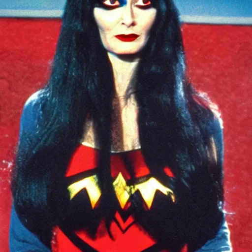 Image similar to Morticia Addams as Wonder woman