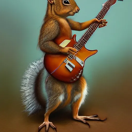 Image similar to a dnd character, a squirrel playing electric guitar, by Alex horley