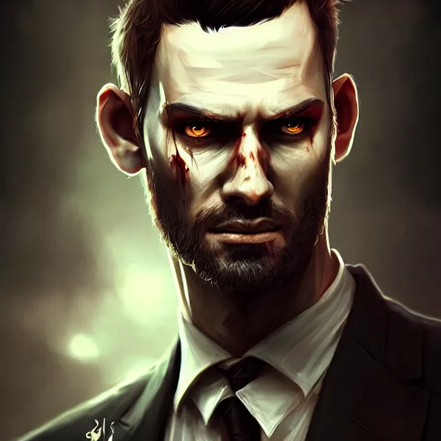 Prompt: epic professional digital art of 🤵‍♂️🧟‍♂️🤪,best on artstation, cgsociety, wlop, Behance, pixiv, astonishing, impressive, outstanding, epic, cinematic, stunning, gorgeous, much detail, much wow, masterpiece.