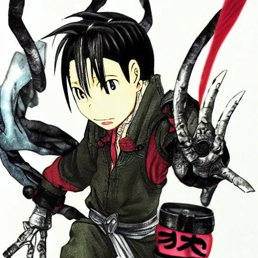 Prompt: ling from full metal alchemist. by yoshitaka amano.