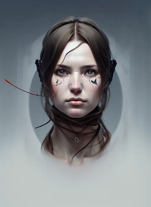 Prompt: hyper - realistic portrait of a female hunter, symmetrical face and body, symmetrical composition, dynamic wavy hair, detailed designs, digital painting, 4 k, by ilya kuvshinov, by greg rutkowski, atmospheric lighting