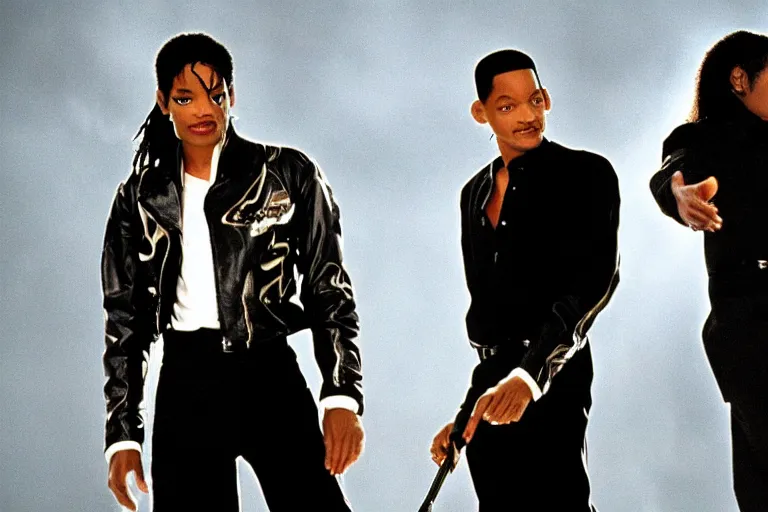 Prompt: michael jackson invincible era 2 0 0 1 and will smith in men in black