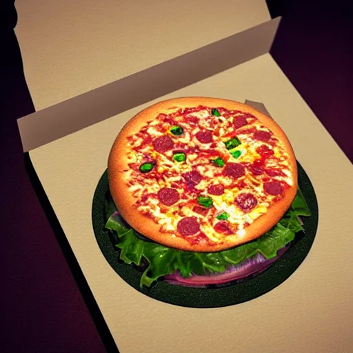 Prompt: photorealistic pizza burger