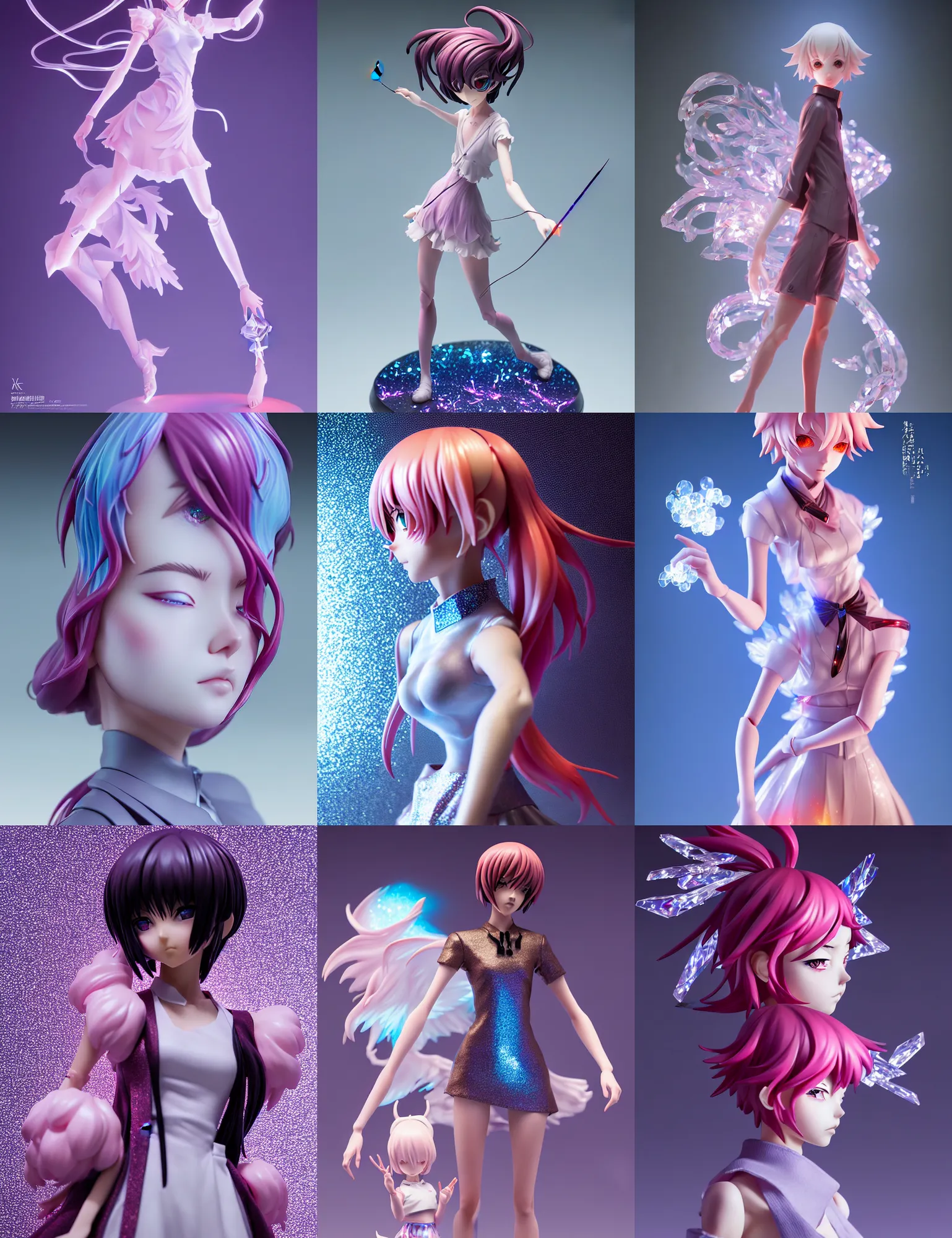 Prompt: sakimi, james jean, ilya kuvshinov isolated magical anime vinyl figure, avant hairstyle, artisan designer figure photography, glitter accents on figure, crystal holographic undertones, expert human proportions, high detail, ethereal lighting, rim light, expert light effects on figure, sharp focus, dramatic composition and glowing effects unreal engine, octane, editorial awarded best character design