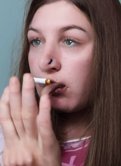 Prompt: young female smoking weed for the first time and it goes wrong