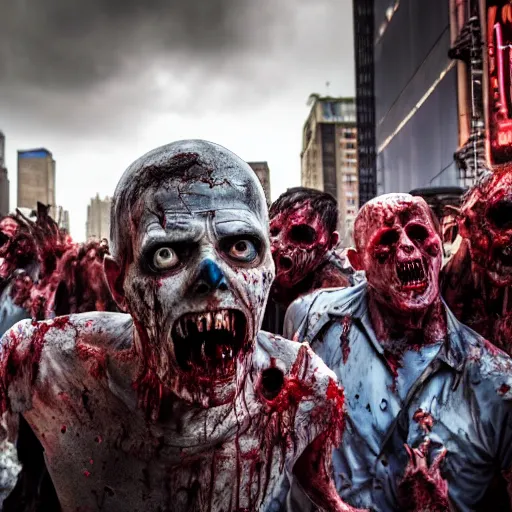 Prompt: a demonic zombie horde in new york city, 4k, high detail, high-resolution photograph, professional photography, ultra-detail