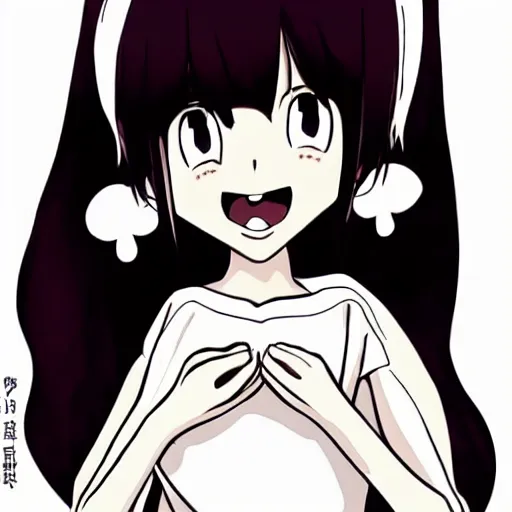 Image similar to anime drawing of a woman happy because she has a roll of toilet paper, cute, anime style