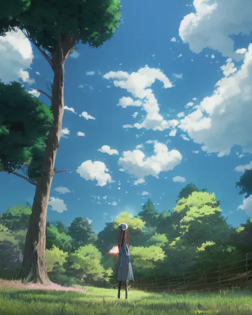 Prompt: daydreaming witch, blue sky, daydreams leaking into the real world, by makoto shinkai
