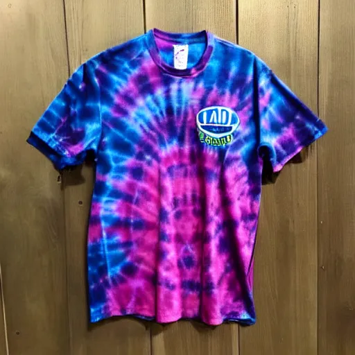 Prompt: tie-dyed shirt with the kirkland logo from costco