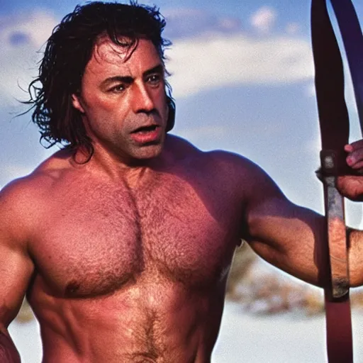 Image similar to photo of Joe Rogan as Achilles in the movie Troy cinestill, 800t, 35mm, full-HD