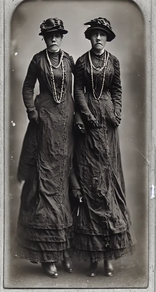 Prompt: wet plate photograph, fashionable ladies on the streets of San Francisco, 1908