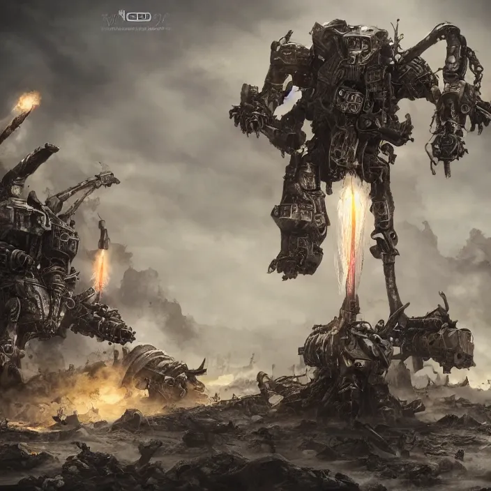 Image similar to mech - warrior firing rockets, hyper - detailed, octane render, sharp focus, 4 k ultra hd, fantasy dark art, apocalyptic art