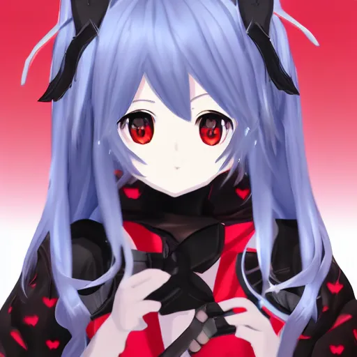 Image similar to vtuber white hair, red eyes, two little horn on the head, anime style